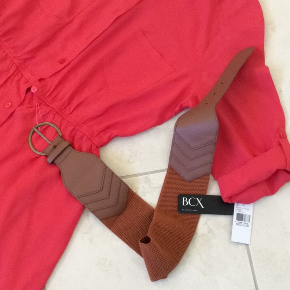 BCX SIZE M BELTED CORAL SHIRT DRESS - Picture 4 of 8